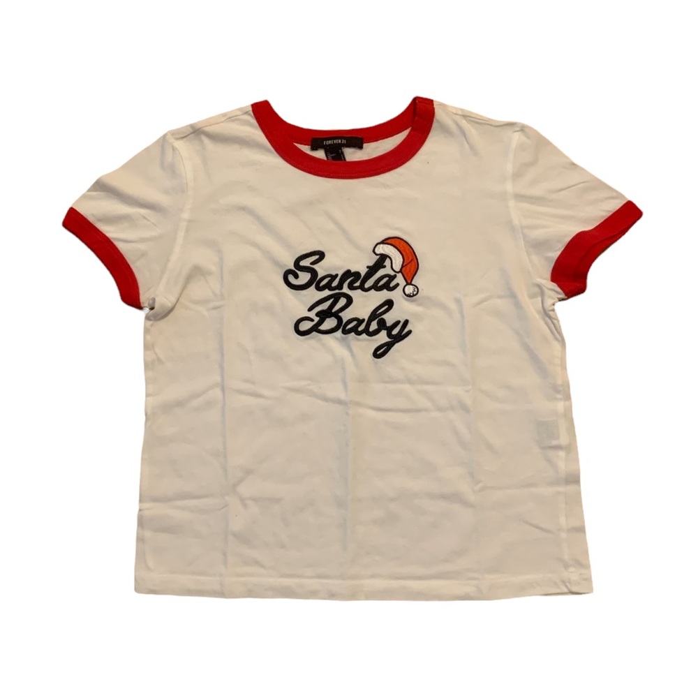 Forever 21 Santa Christmas Tee Cropped Ringer Women’s Small